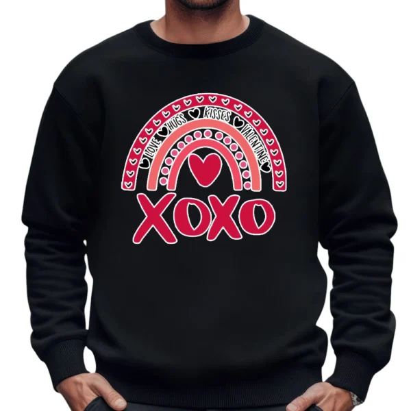 XOXO Love Hugs Kisses Valentine's Day Sweatshirt - Black