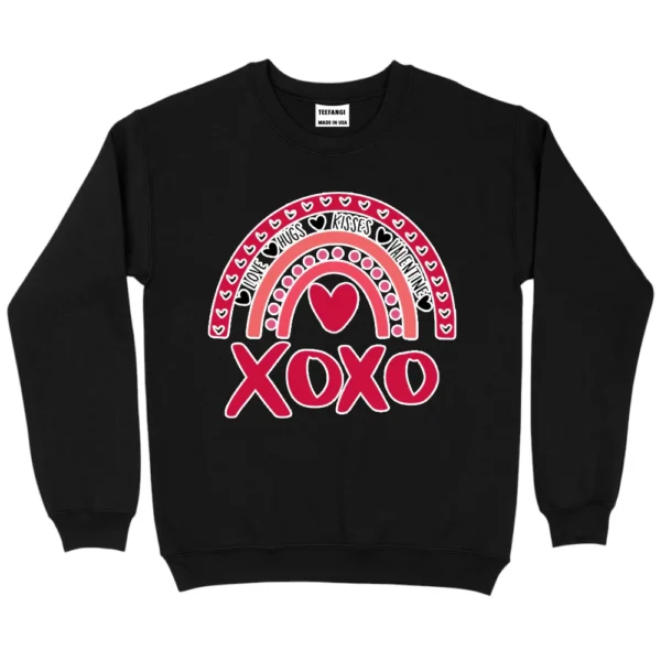 XOXO Love Hugs Kisses Valentine's Day Sweatshirt - Black