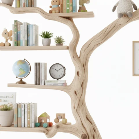 Handcrafted Tree Branch Bookshelf – Decorative & Space-Saving Book Storage Shelves2