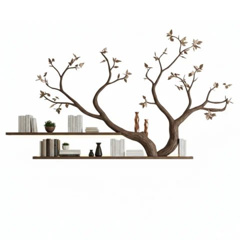 Handcrafted Tree Branch Bookshelf - Nature-Inspired Wall Art & Storage