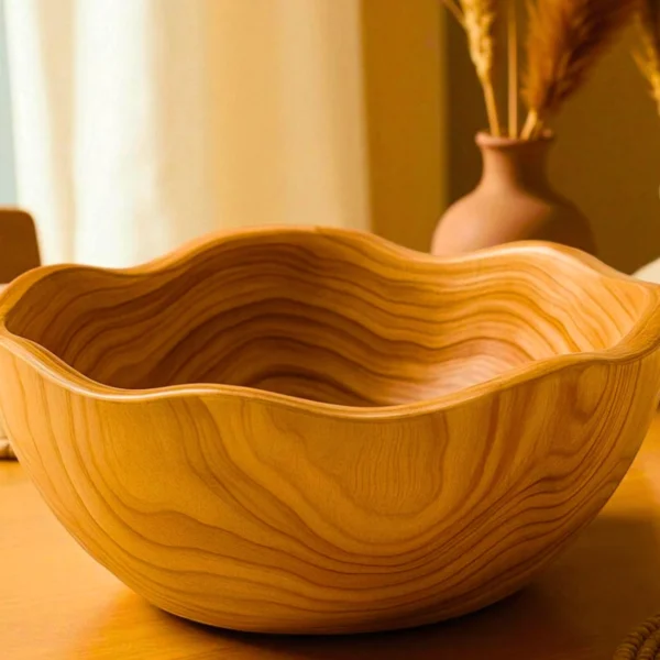 Hand-Carved Natural Wood Freeform Serving Bowl - Organic Elegance