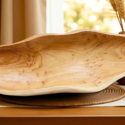 Hand-Carved Peanut Wood Freeform Serving Plate2