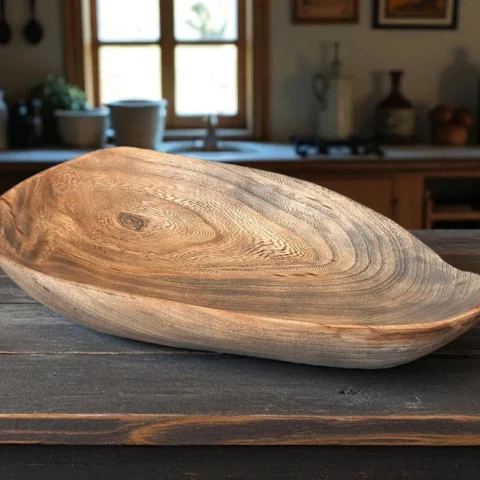 Rustic Hand-Carved Elm Wood Bowl – Charming and Unique2