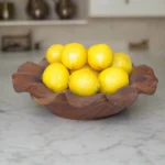 Teak Petal Bowl: Hand-Carved Sculptural Centerpiece
