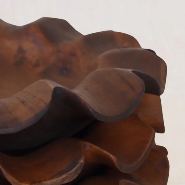 Teak Petal Bowl: Hand-Carved Sculptural Centerpiece