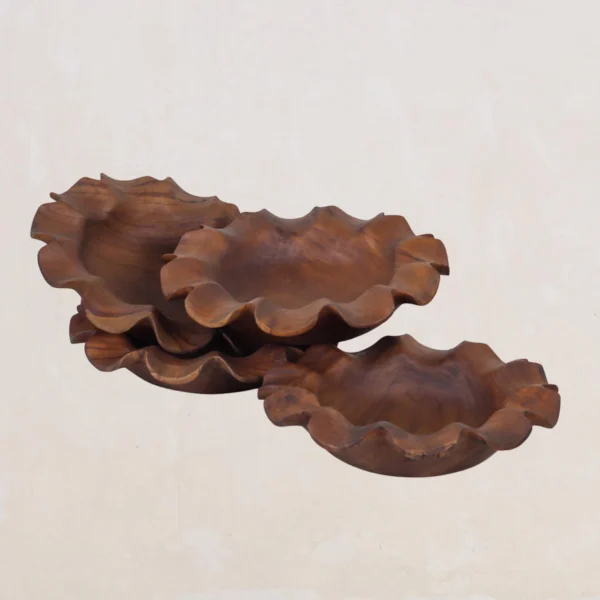 Teak Petal Bowl: Hand-Carved Sculptural Centerpiece