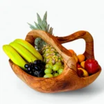 VerdantGrain Hand-Carved Olive Wood Fruit Basket with Handle