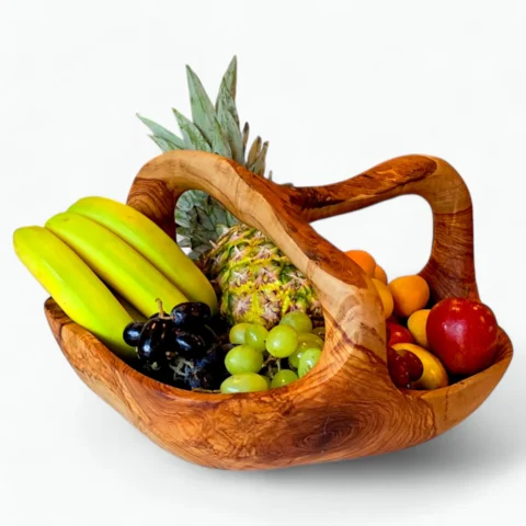 VerdantGrain Hand-Carved Olive Wood Fruit Basket with Handle2