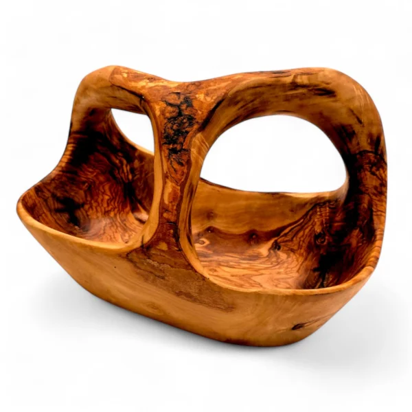 VerdantGrain Hand-Carved Olive Wood Fruit Basket with Handle