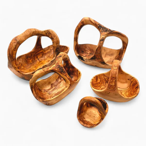 VerdantGrain Hand-Carved Olive Wood Fruit Basket with Handle